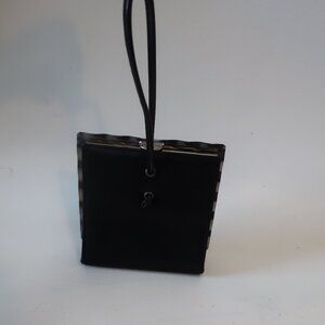 Womens Tod's Black Satin Frame Mini Wristlet Clutch Evening Handbag